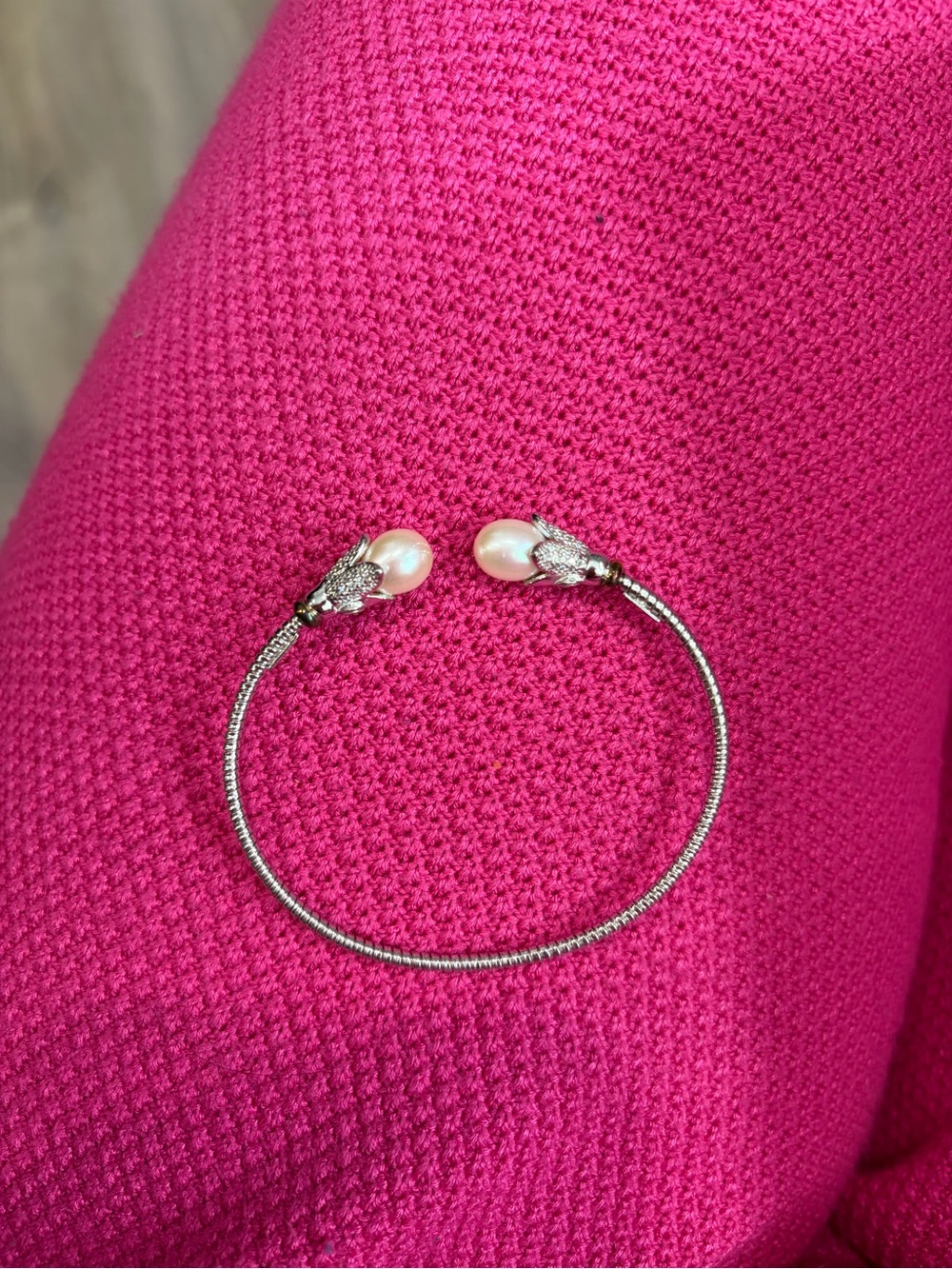 Swarovski Sterling Silver Pearl-Accent Open Bangle Bracelet - White Pearl